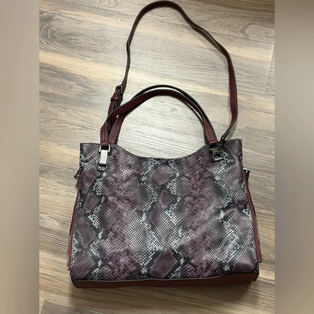 Vince Camuto Burgundy Snake Print Shoulder Bag